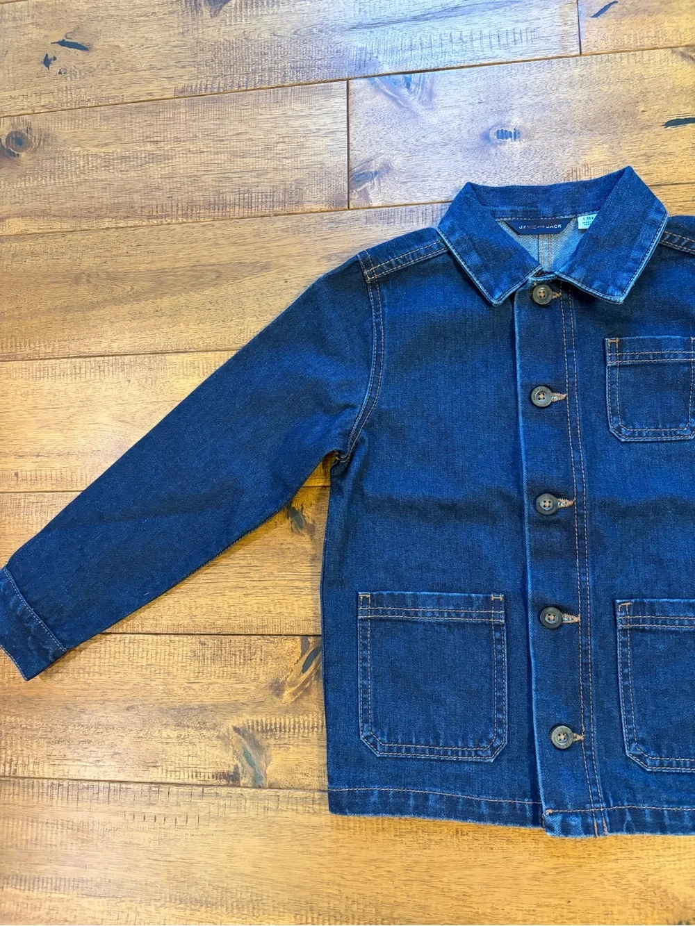 Janie And Jack Denim Chore Jacket Boys Sz 5-6 YO 100% Cotton Dark Wash Fall Coat